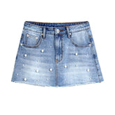 Stilvoller Jeansrock mit Perlenverzierung